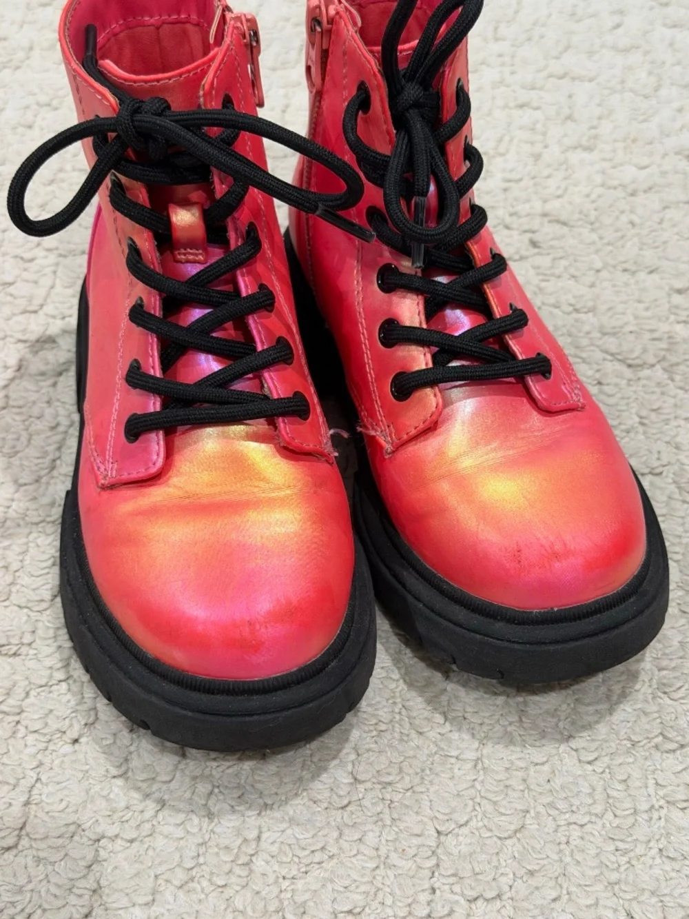 Kids Art Class Pink Iridescent Combat Boots Size 13